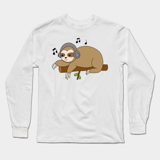 Sloth with Headphones Long Sleeve T-Shirt